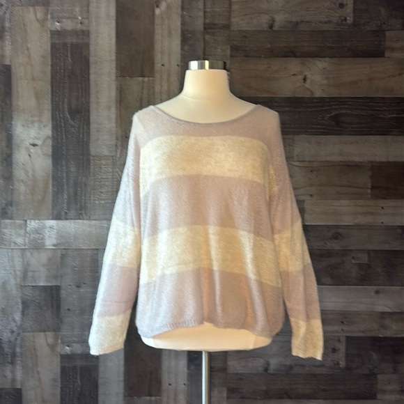 Free People pastel stripe long sleeve sweater medium boho violet cream Softgirl - Picture 11 of 11